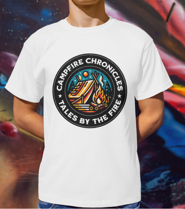 Campfire Chronicles Tales By The Fire Moonlit Tent And Bonfire Scene T-Shirt