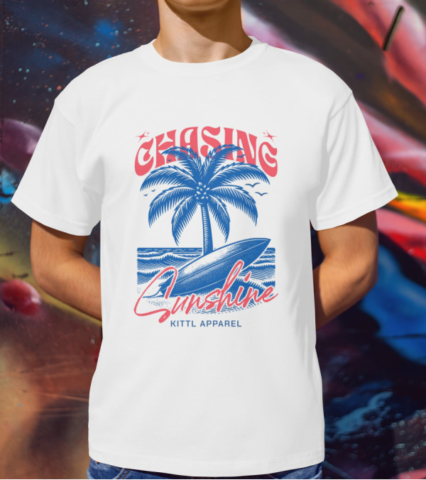 Chasing Sunshine Kittl Apparel Surfing Palm Tree Ocean Waves T-Shirt