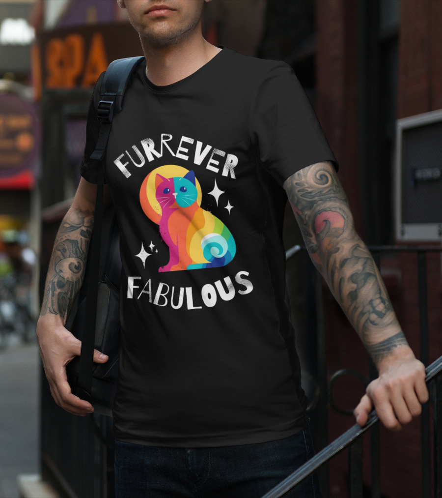 Furrever Fabulous Rainbow Cat With Stars T-Shirt