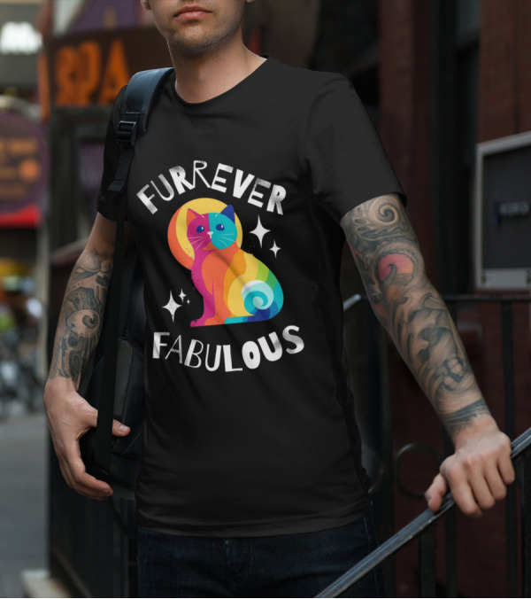 Furrever Fabulous Rainbow Cat With Stars T-Shirt