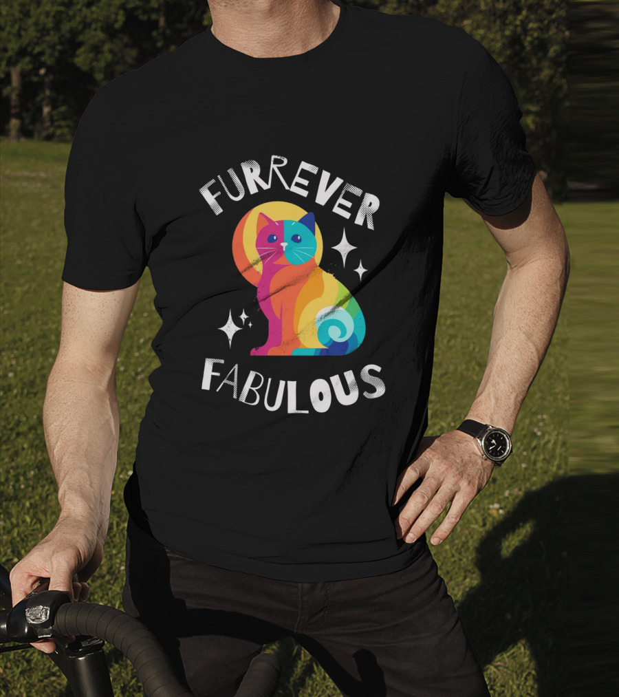 Furrever Fabulous Rainbow Cat With Stars T-Shirt