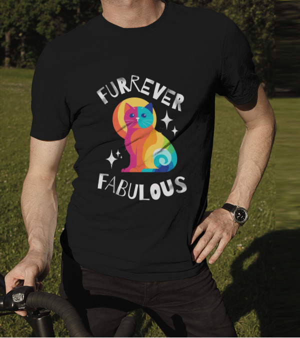 Furrever Fabulous Rainbow Cat With Stars T-Shirt