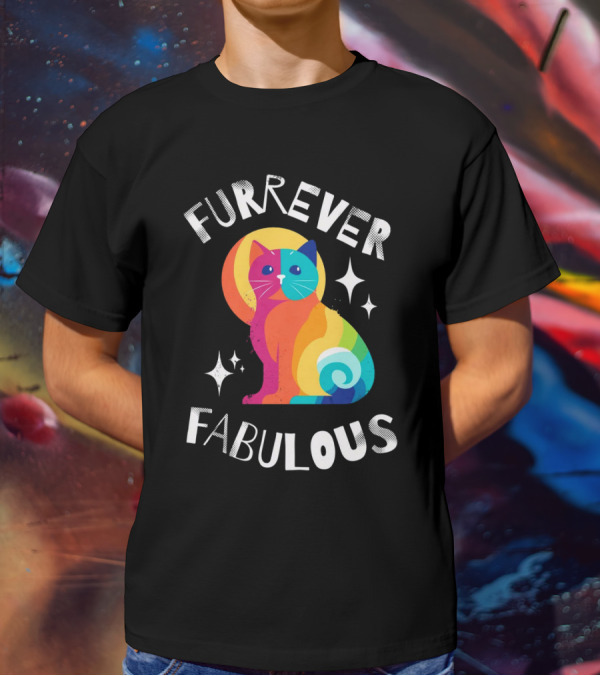 Furrever Fabulous Rainbow Cat With Stars T-Shirt