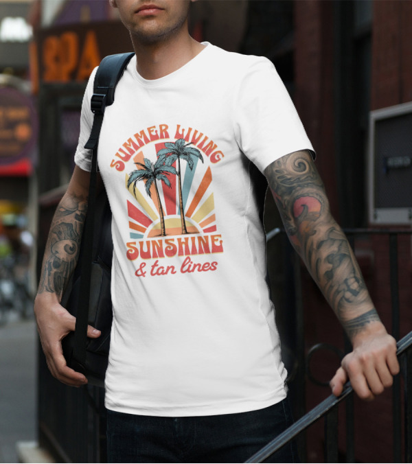 Summer Living Sunshine Tan Lines Palm Trees Retro Vibes T-Shirt