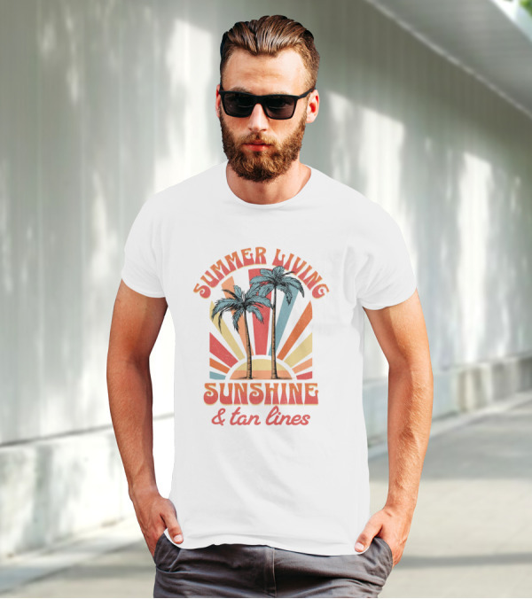 Summer Living Sunshine Tan Lines Palm Trees Retro Vibes T-Shirt