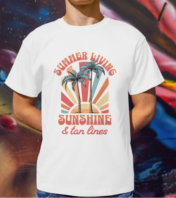 Summer Living Sunshine Tan Lines Palm Trees Retro Vibes T-Shirt