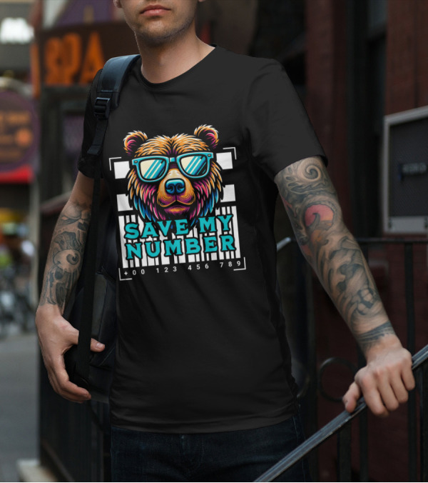 Save My Number Barcode Bear With Sunglasses T-Shirt