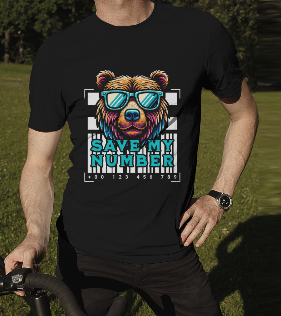 Save My Number Barcode Bear With Sunglasses T-Shirt