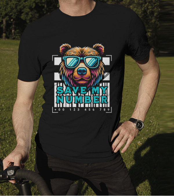 Save My Number Barcode Bear With Sunglasses T-Shirt