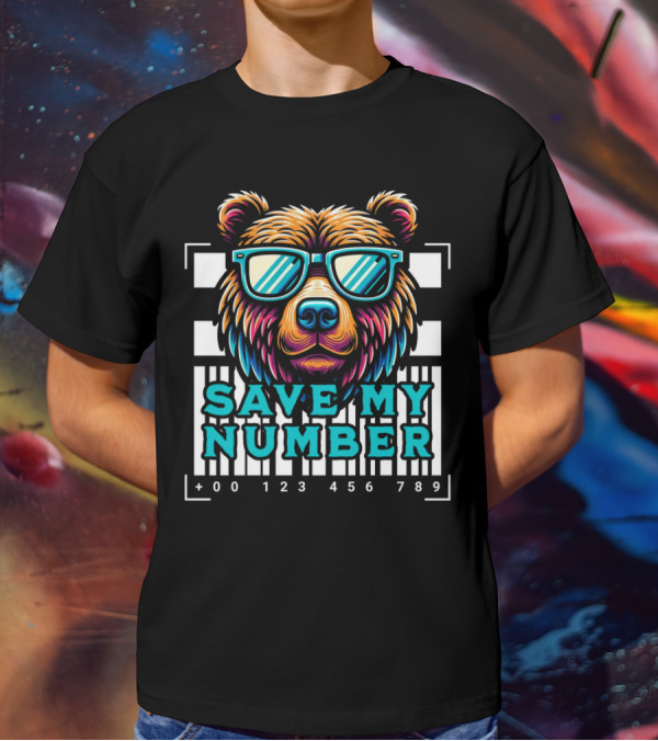 Save My Number Barcode Bear With Sunglasses T-Shirt
