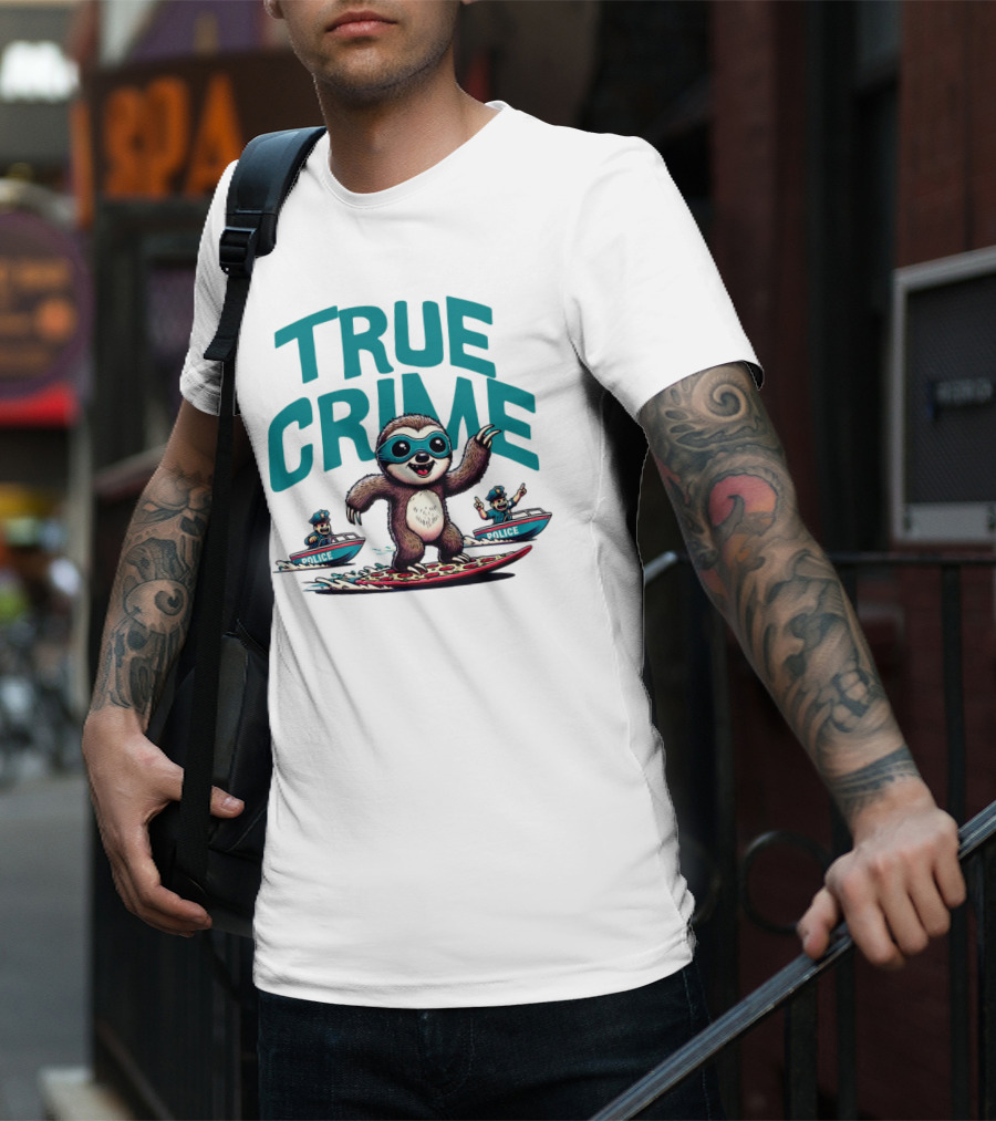 True Crime Sloth Surfing Police Chase T-Shirt