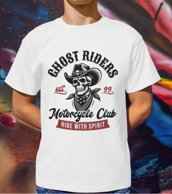 Ghost Riders Cowboy Skull Motorcycle Club Ride With Spirit Est 99 T-Shirt