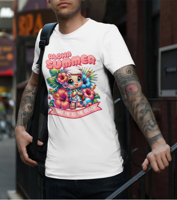 Aloha Summer Take Me To The Beach Hawaiian Tropical Cartoon T-Shirt