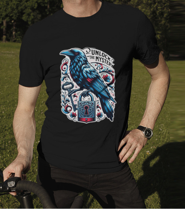 Unlock The Mystery Raven Holding Key And Lock With Ornate Floral T-Shirt