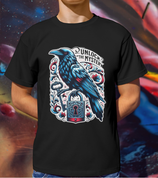 Unlock The Mystery Raven Holding Key And Lock With Ornate Floral T-Shirt