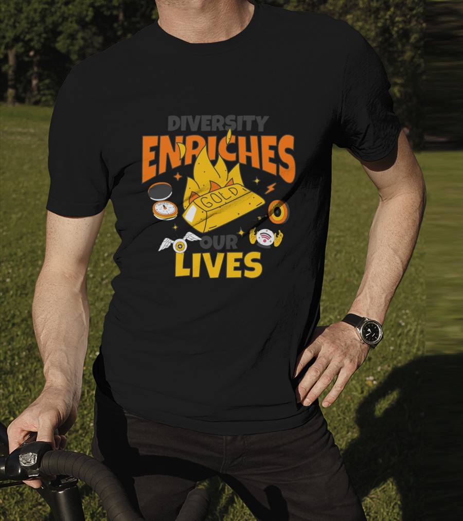 Diversity Enriches Our Lives Gold Flames Wings Compass T-Shirt