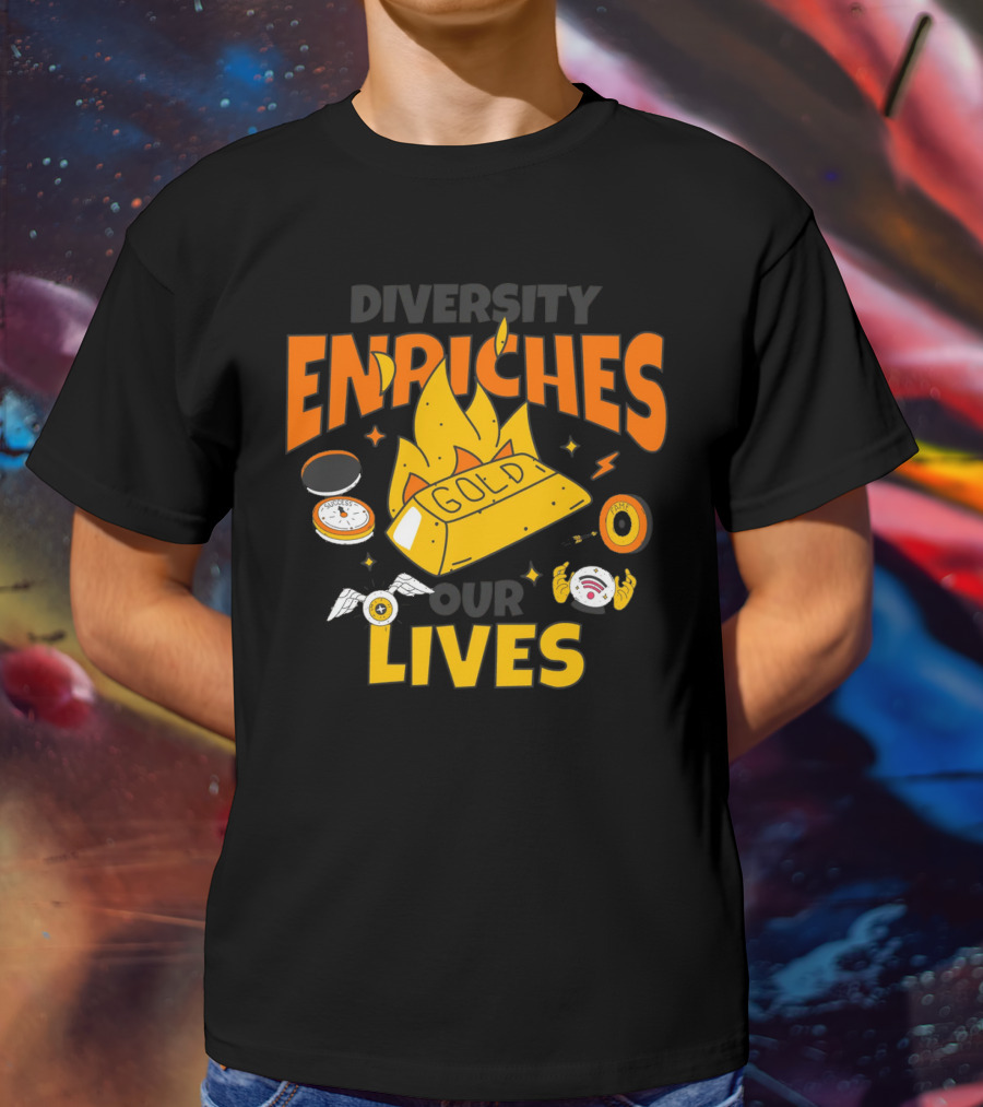 Diversity Enriches Our Lives Gold Flames Wings Compass T-Shirt