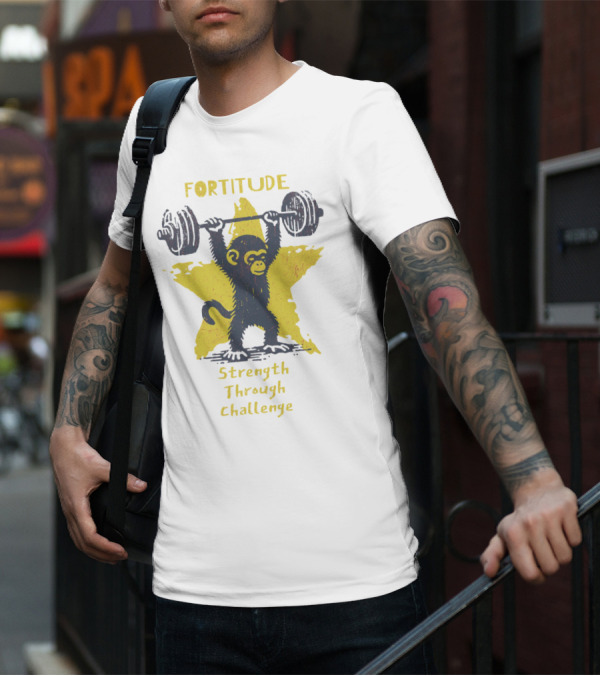 Fortitude Strength Through Challenge Monkey Weightlifting Star T-Shirt