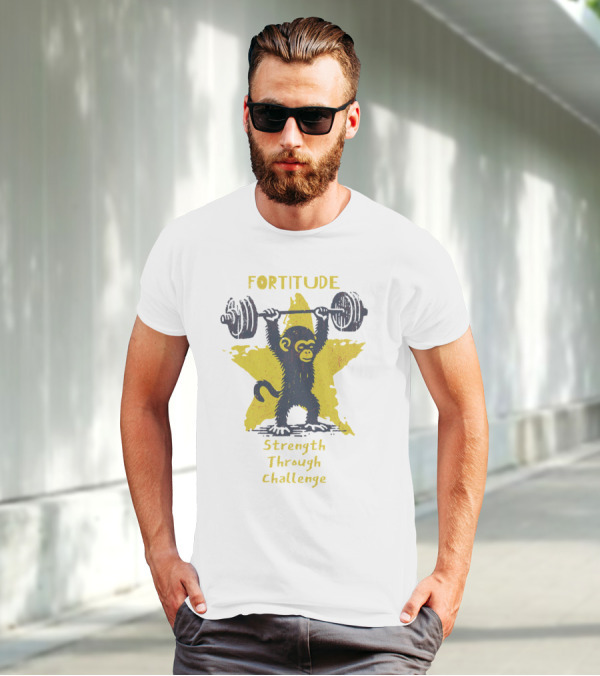 Fortitude Strength Through Challenge Monkey Weightlifting Star T-Shirt