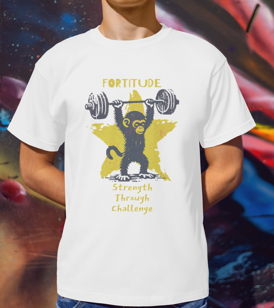 Fortitude Strength Through Challenge Monkey Weightlifting Star T-Shirt