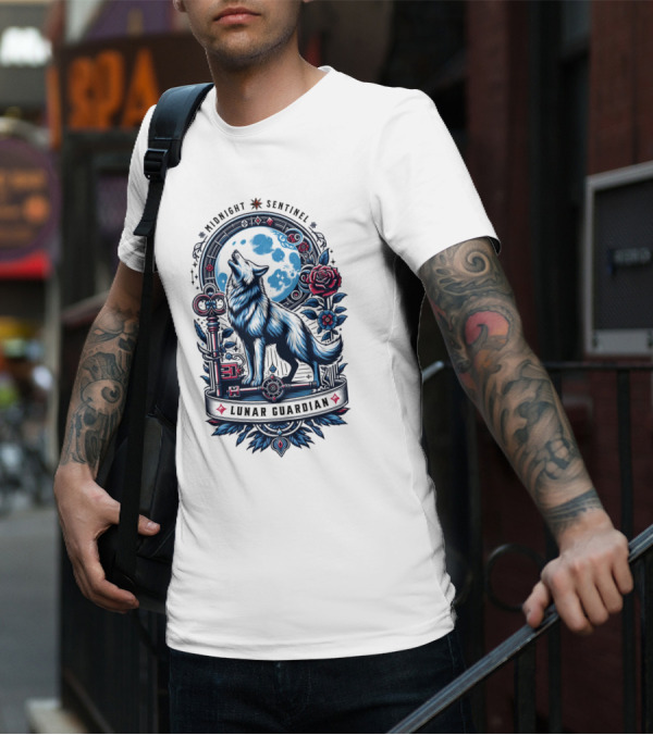 Midnight Sentinel Lunar Guardian Key And Roses Howling Wolf Moon T-Shirt