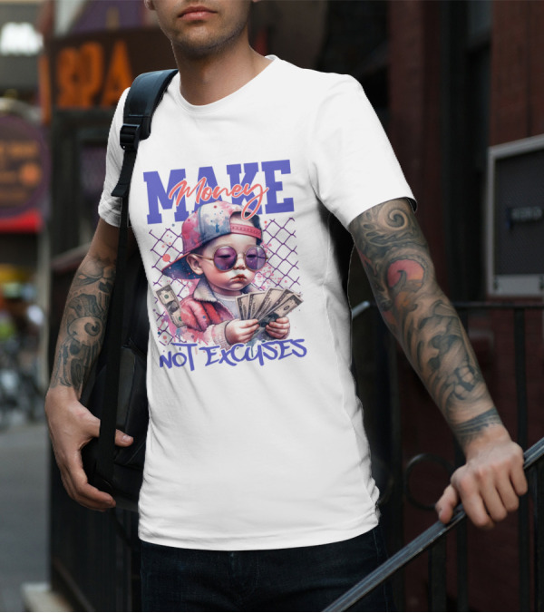 MAKE Money NOT EXCUSES Kid With Sunglasses Counting Cash T-Shirt