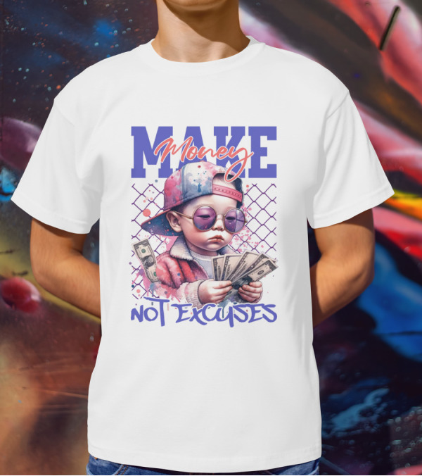 MAKE Money NOT EXCUSES Kid With Sunglasses Counting Cash T-Shirt
