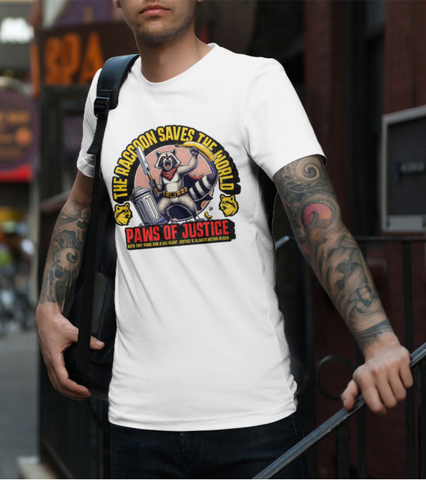 The Raccoon Saves The World Paws Of Justice Hero With Tiny Paws And A Big Heart T-Shirt