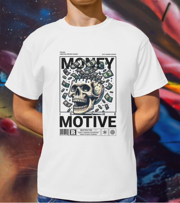 MONEY IS THE MOTIVE SKULL WITH FALLING CASH RESTRICTED T-Shirt