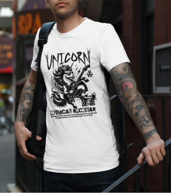 Unicorn Mythical Rockstar Spreading Glitter And Guitar Solos Sparkle Music Rock T-Shirt