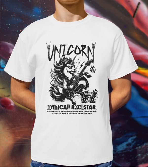 Unicorn Mythical Rockstar Spreading Glitter And Guitar Solos Sparkle Music Rock T-Shirt