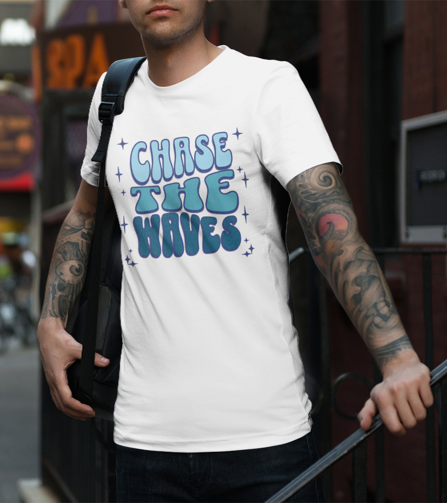 Chase The Waves Retro Font Star Accents T-Shirt
