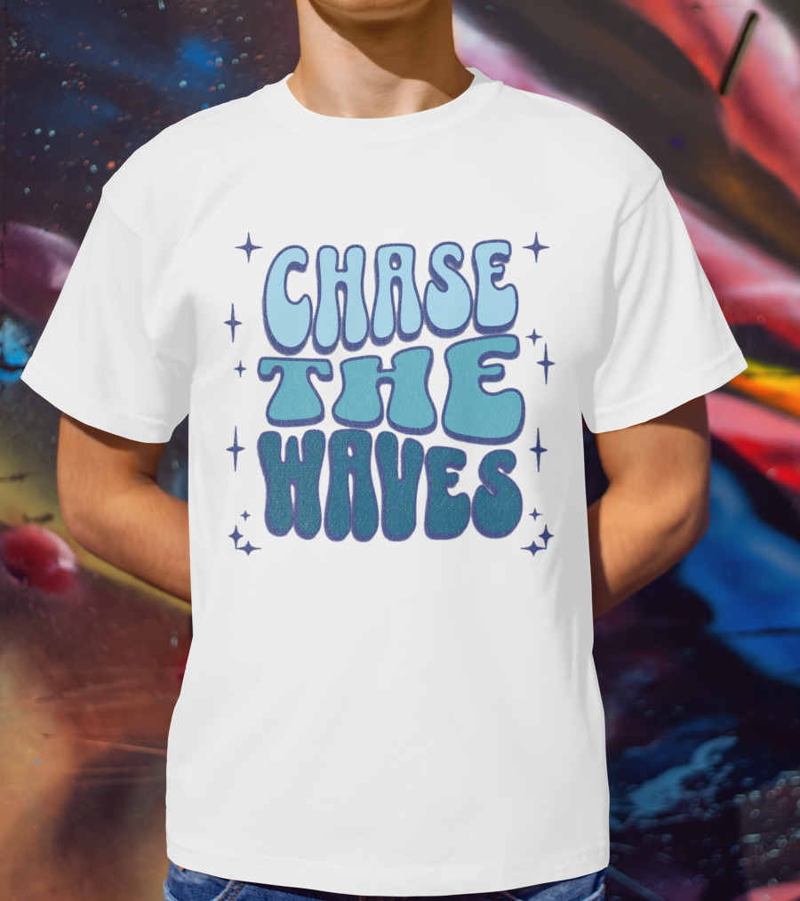 Chase The Waves Retro Font Star Accents T-Shirt
