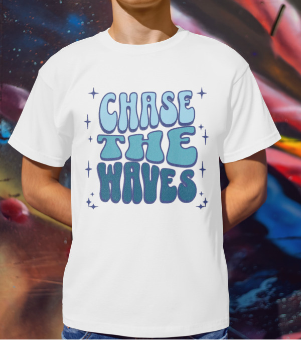 Chase The Waves Retro Font Star Accents T-Shirt