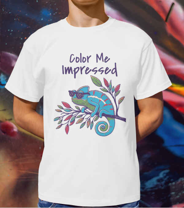 Color Me Impressed Chameleon With Sunglasses On Colorful Branch T-Shirt