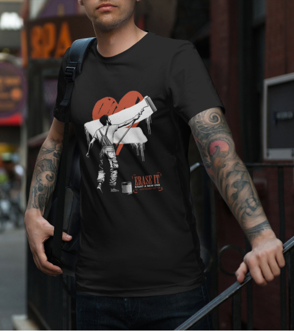 Erase It Start A New One Red Heart Paint Roller T-Shirt