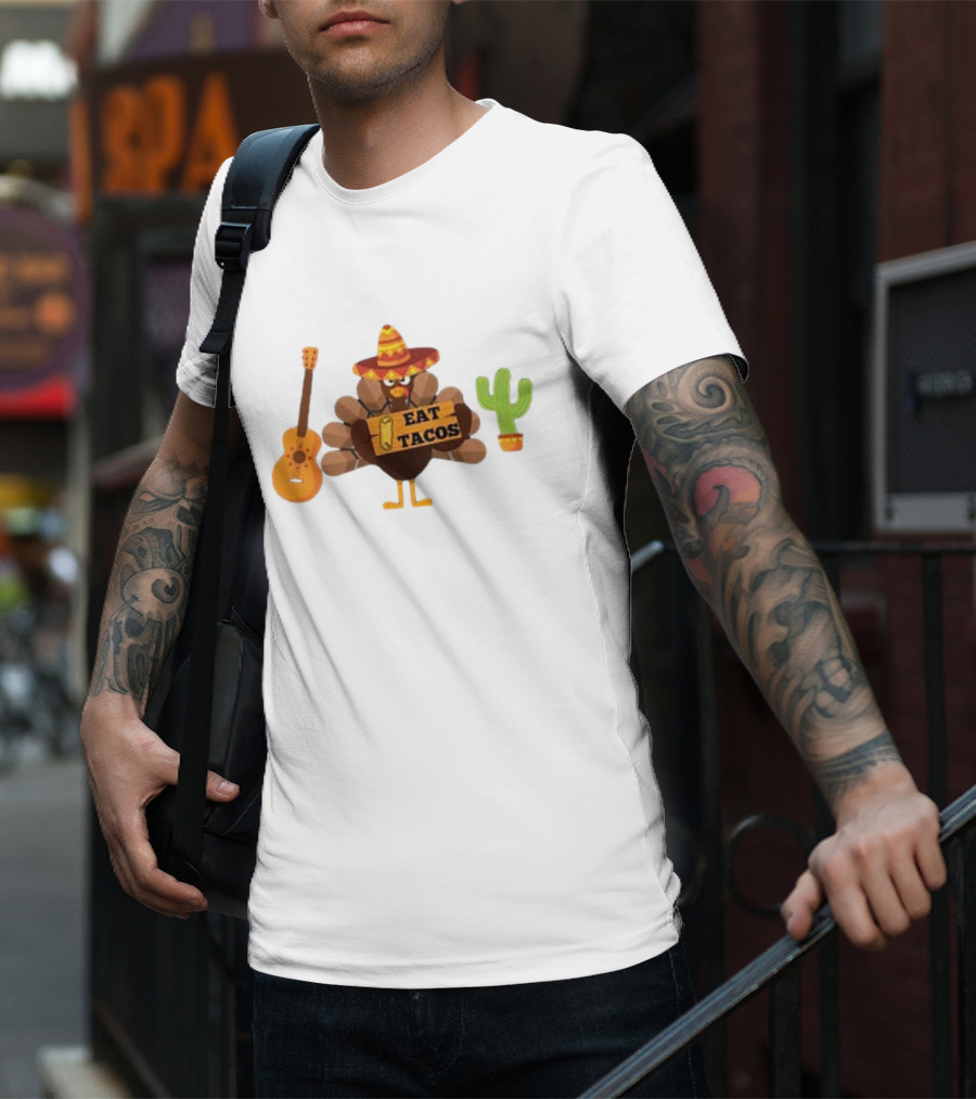 Thanksgiving Turkey Sombrero Eat Tacos Guitar Cactus T-Shirt