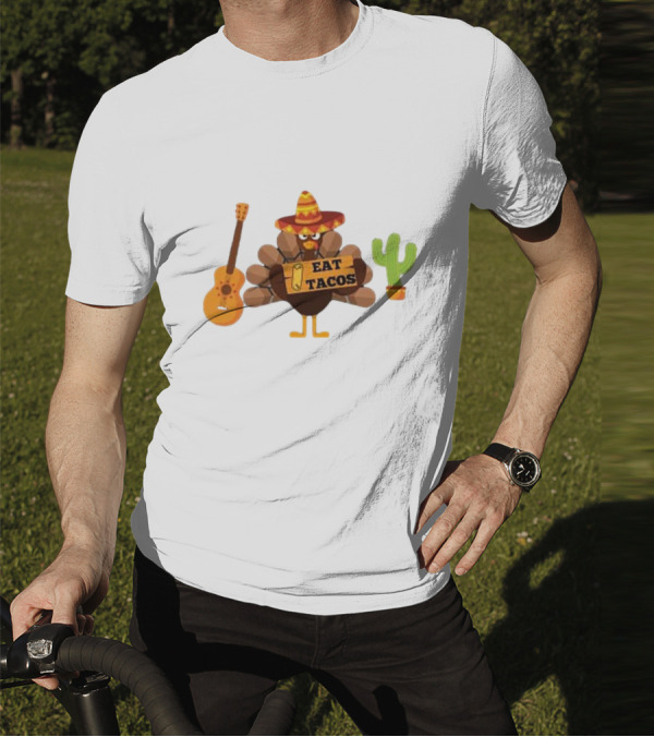 Thanksgiving Turkey Sombrero Eat Tacos Guitar Cactus T-Shirt