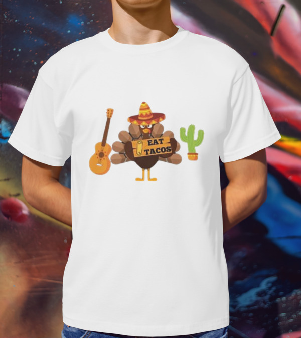 Thanksgiving Turkey Sombrero Eat Tacos Guitar Cactus T-Shirt