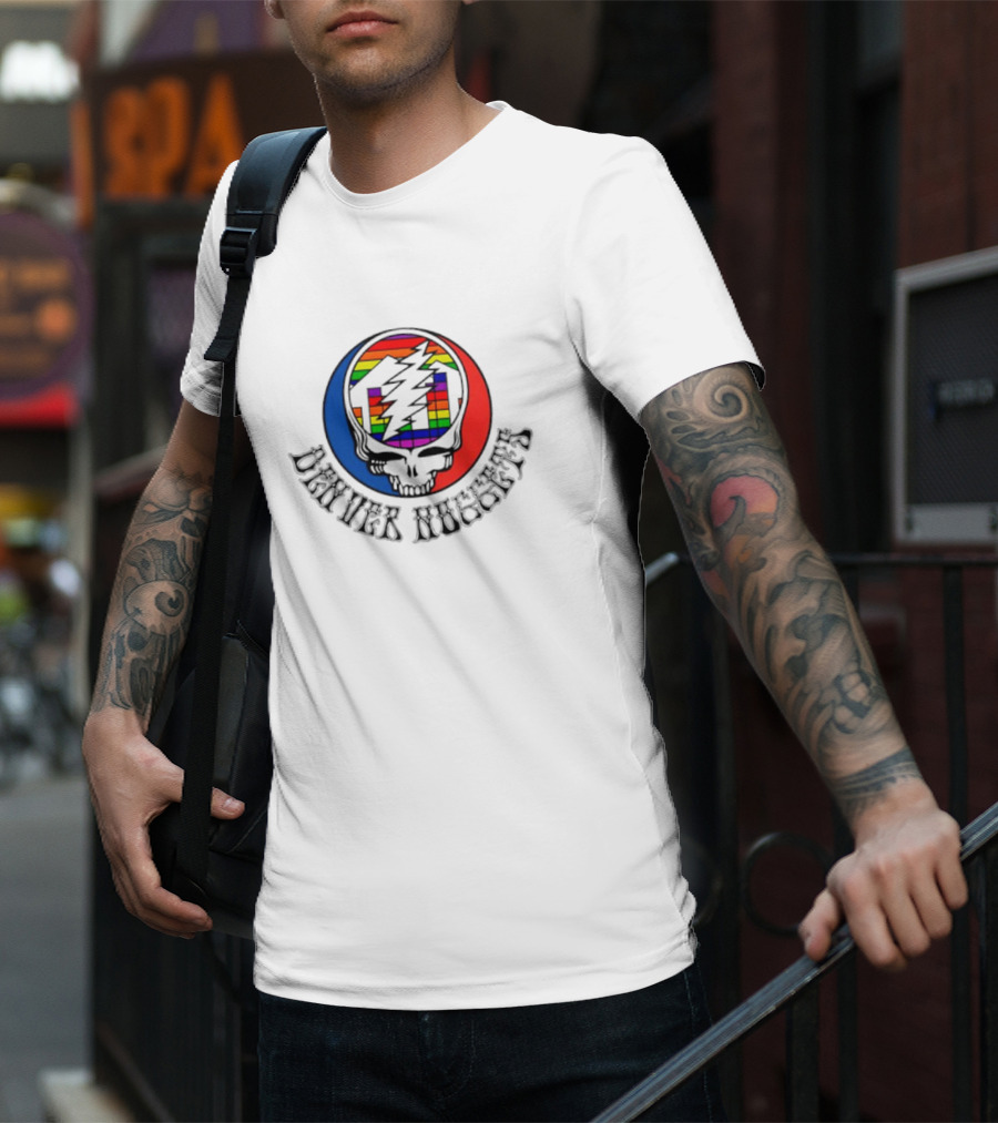 Denver Nuggets Grateful Dead Skull Rainbow Bolt T-Shirt