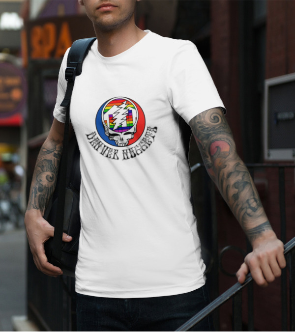 Denver Nuggets Grateful Dead Skull Rainbow Bolt T-Shirt