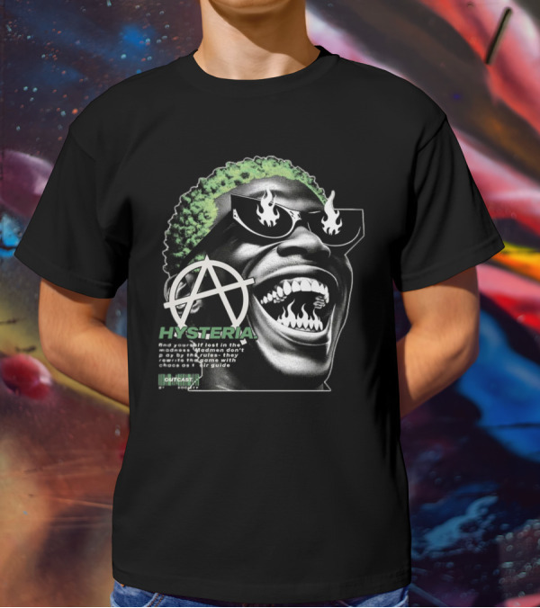Hysteria Outcast Society Anarchy Flames Green Hair Smiling Face T-Shirt