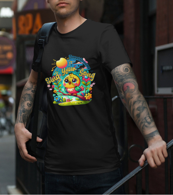 Tweet Dreams Sing Your Song Brightly-Colored Cartoon Bird And Musical Notes T-Shirt