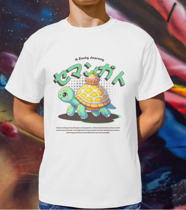 A Zesty Journey Tortoise With Lemon Back And Japanese Text T-Shirt