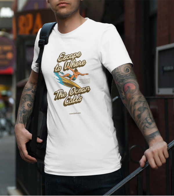 Escape To Where The Ocean Calls Surfer Retro Beach T-Shirt