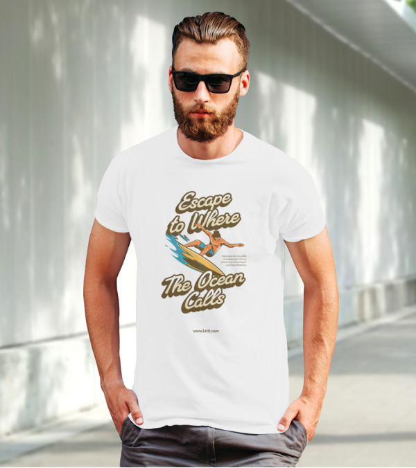 Escape To Where The Ocean Calls Surfer Retro Beach T-Shirt