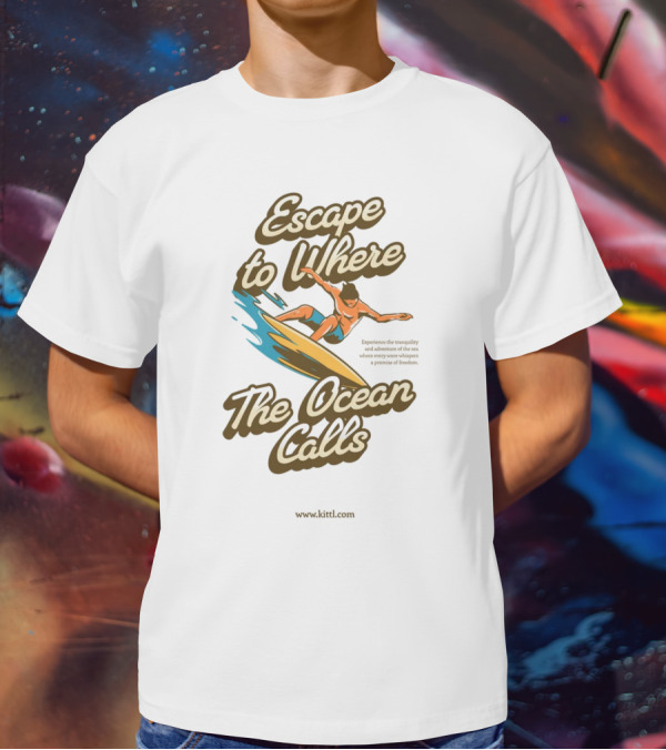 Escape To Where The Ocean Calls Surfer Retro Beach T-Shirt
