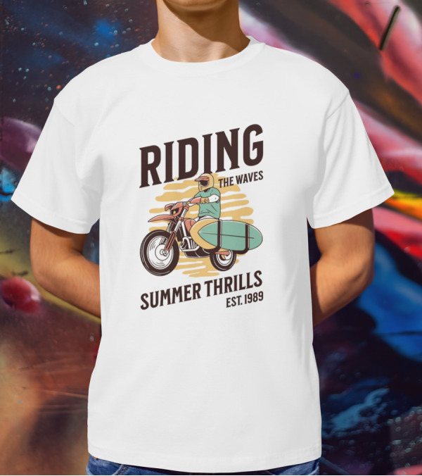 RIDING THE WAVES SUMMER THRILLS EST. 1989 T-Shirt