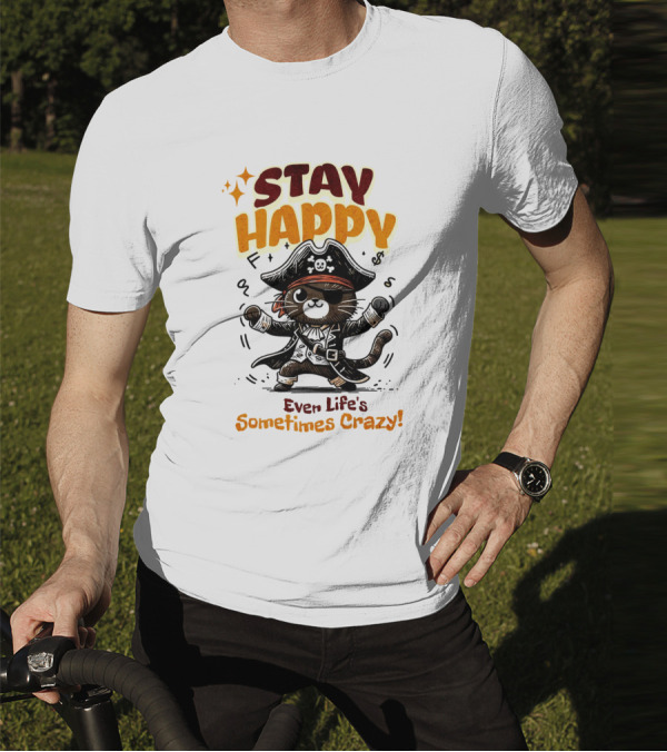 STAY HAPPY Even Life's Sometimes Crazy Pirate Cat T-Shirt