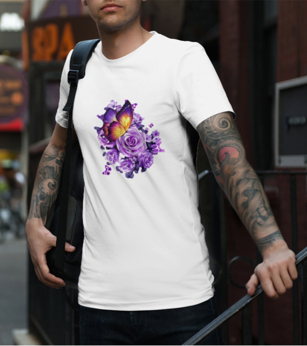 Butterfly Purple Rose Blossoms Floral Arrangement T-Shirt